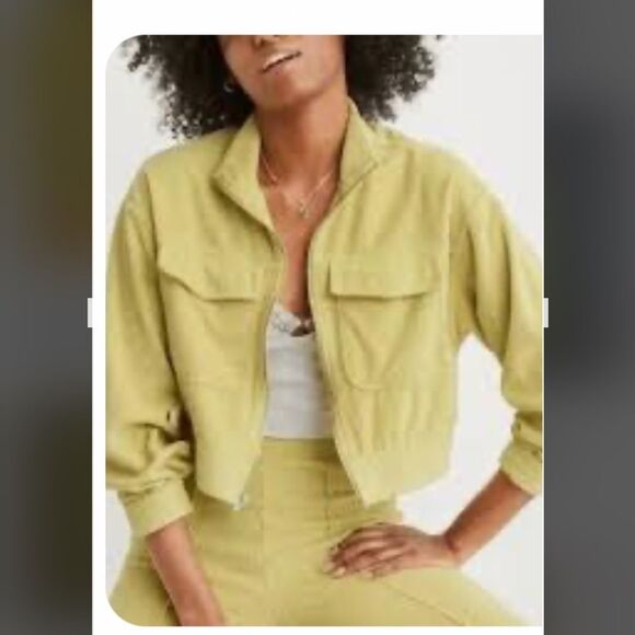 NICOLE MILLER 100% cotton, bomber jacket top soft citric yellow Cropped Jacket - Picture 1 of 7